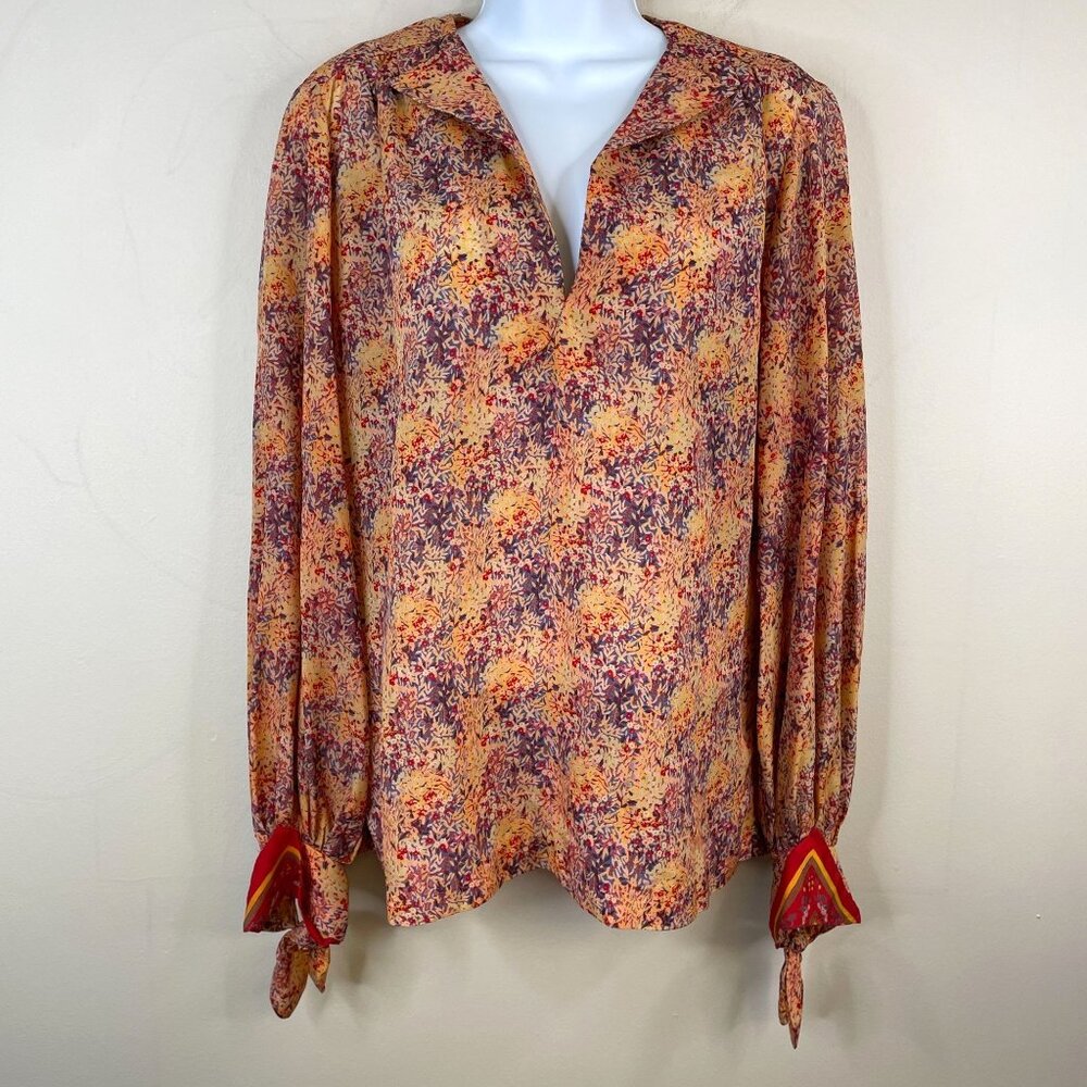 Vintage 70s Women Art To Wear Top Size L Mod Hippie Free Spirit Pullover Blouse